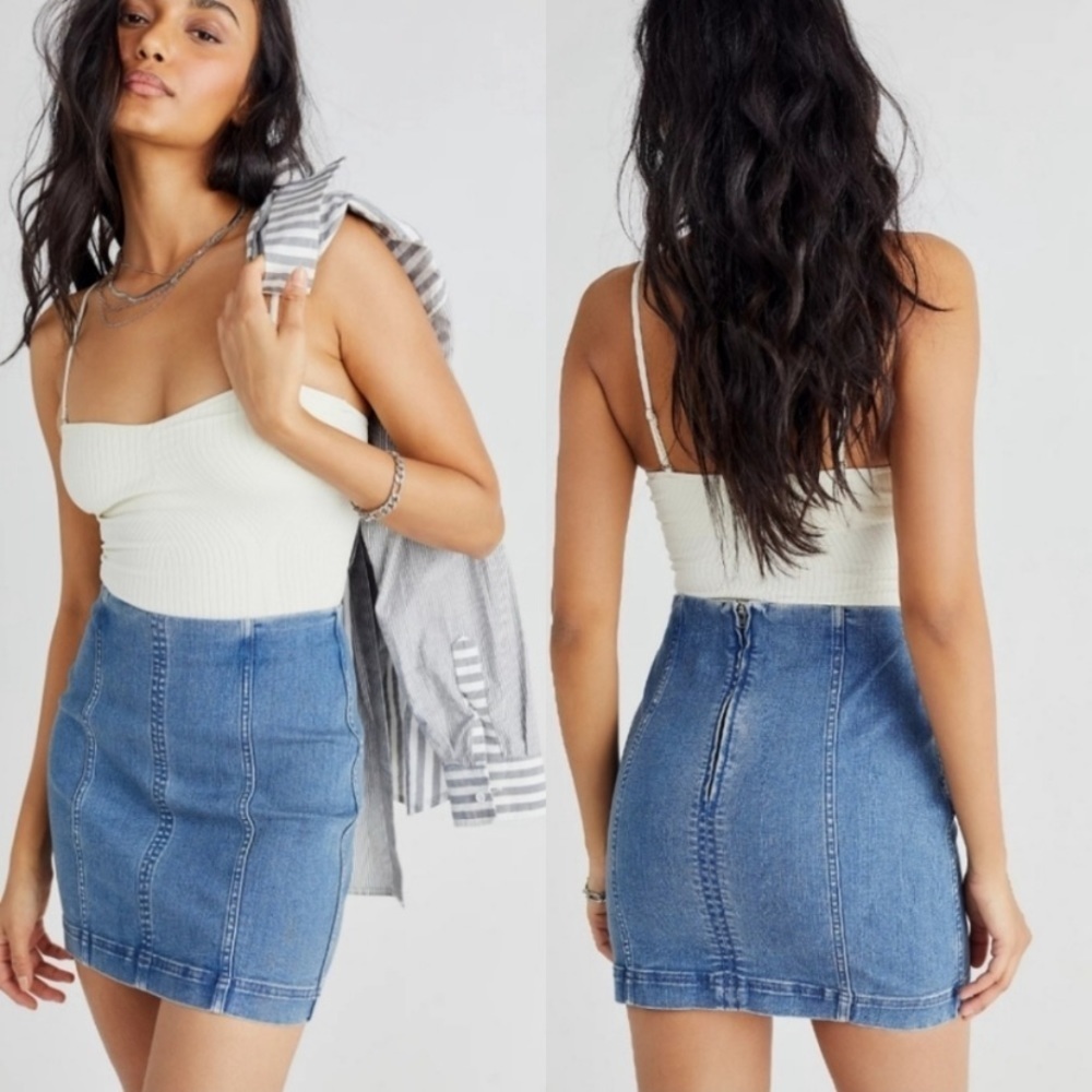 Free People Modern Femme Mini Skirt in Westminister Blue
